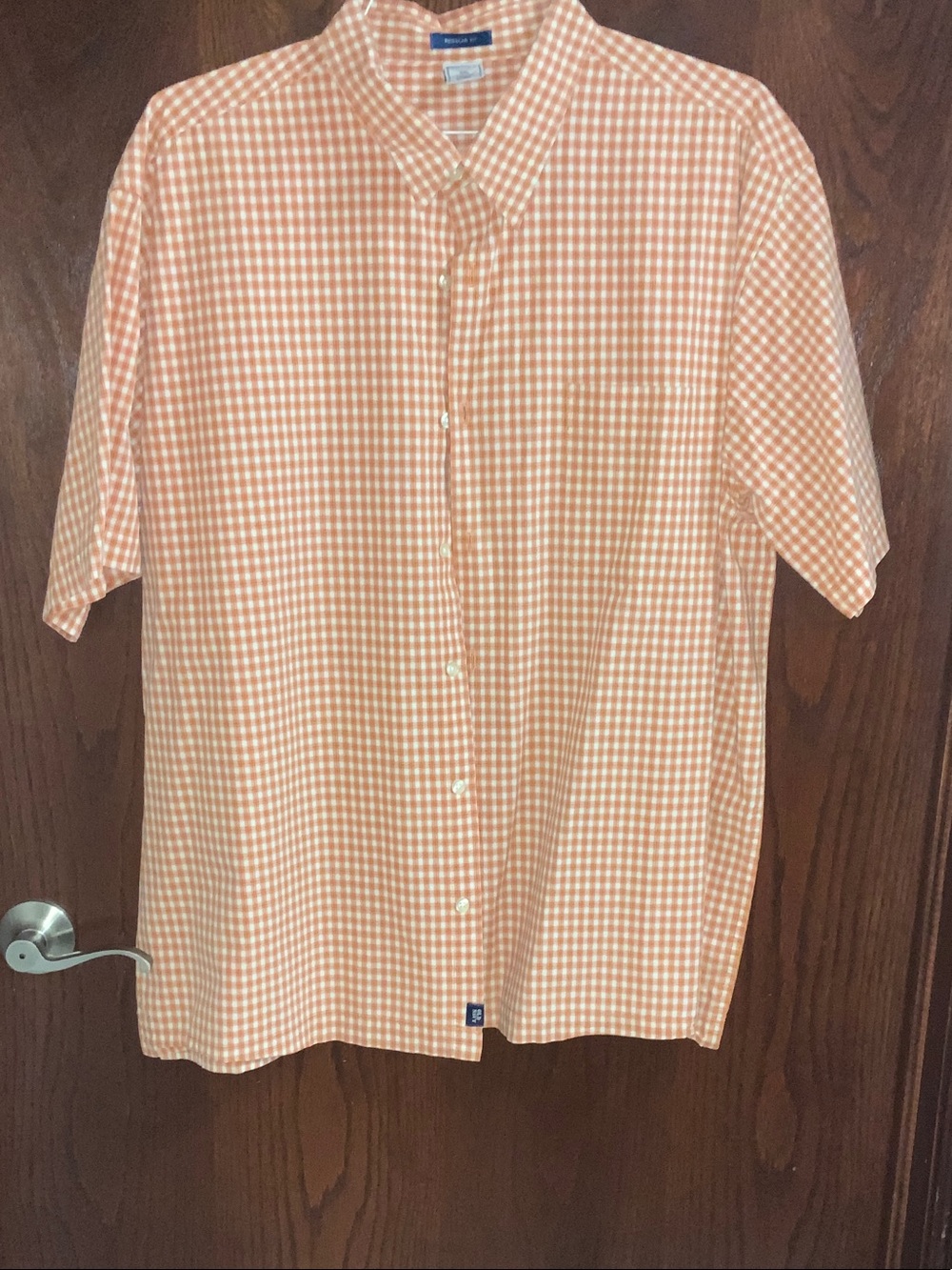 Old Navy Orange and White Gingham Short-Sleeve Button-Down Shirt